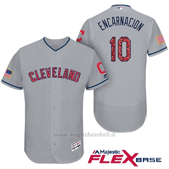 Maglia Baseball Uomo Cleveland Indians 2017 Estrellas y Rayas Edwin Encarnacion Grigio Flex Base